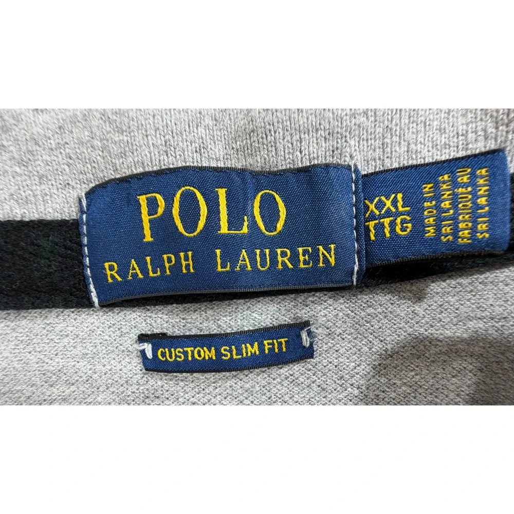 Polo Ralph Lauren Gray Knit Polo Shirt XXL Custom Slim Fit Number 2 Patch